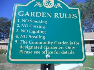 Posted rules at Tobie Grant Manor Community Garden