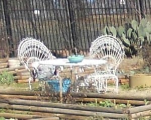 Seating for gardeners at the Carver Garden in Atlanta